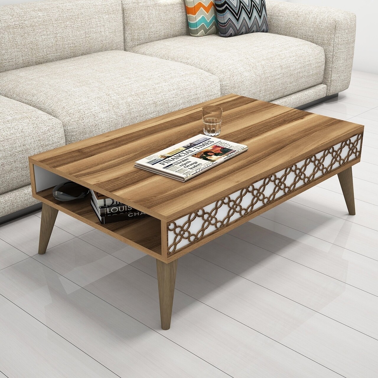 Masuta de cafea City Walnut, Hommy Craft, 105x60x37 cm, aluna/alb - imagine 5